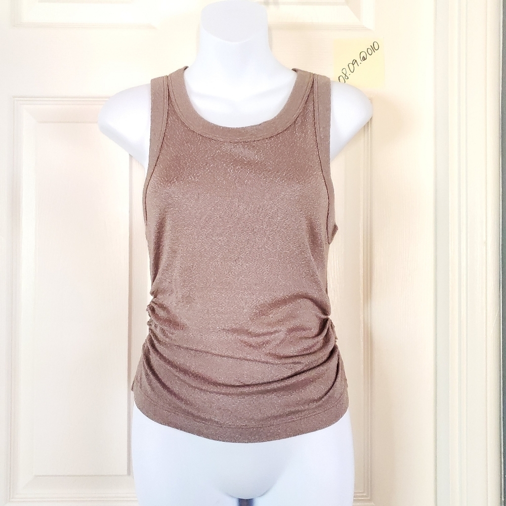 Michael Stars Ella Crop Tank Fitted Y2K Sleeveless Ruched Medium Cobblestone